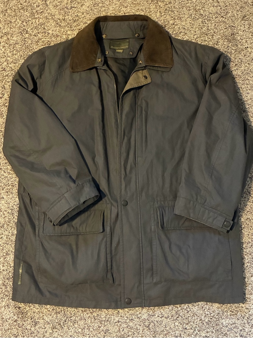 RAINFOREST Men’s Dark Green Performance Jacket with Brown leather Collar